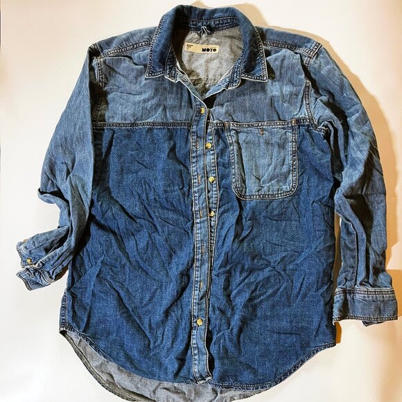 Women's TopShop Blue Jean button up long sleeve top US size 6 pre owned - Picture 1 of 4